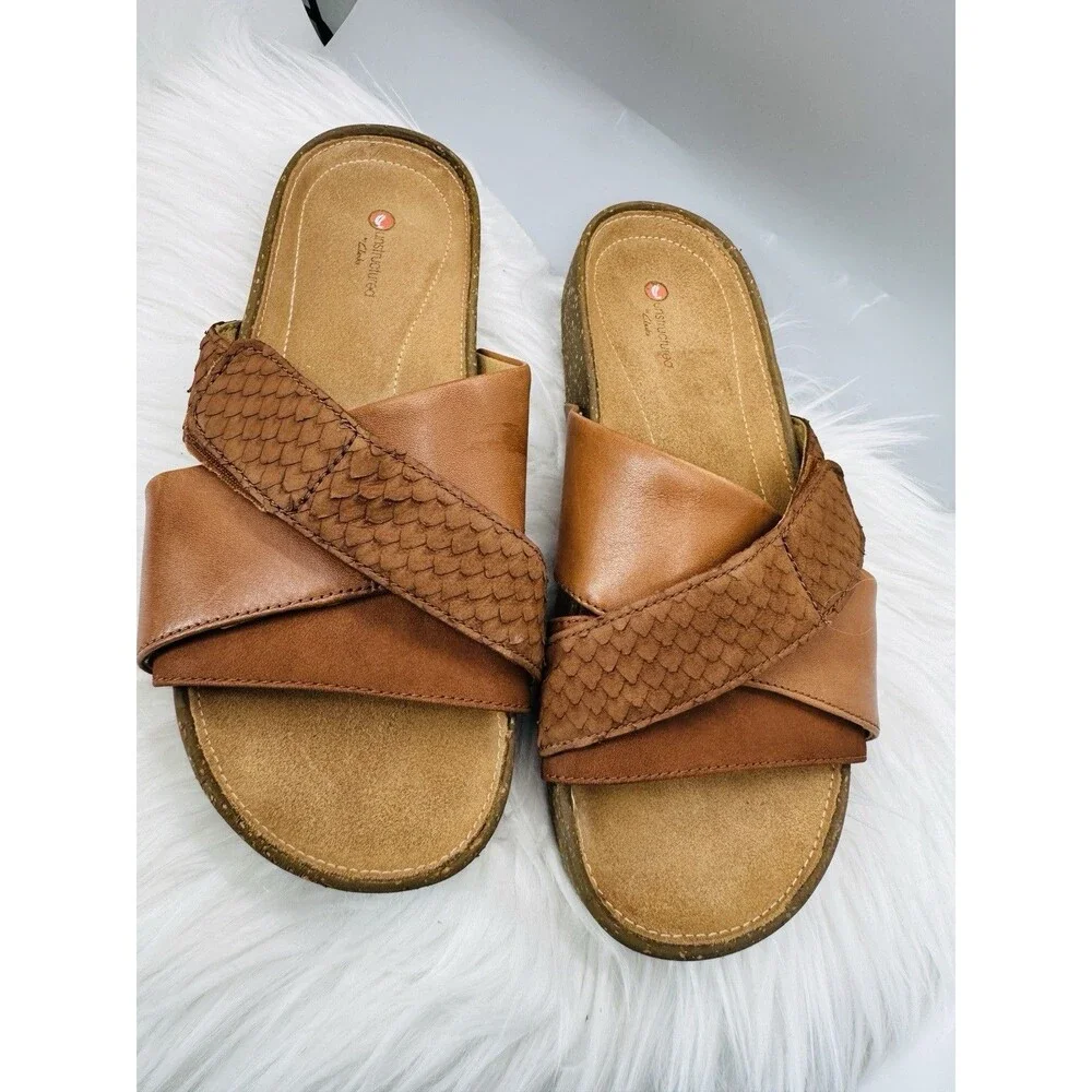 Clarks Rosilla Derby Women’s Leather Sandals Dark Tan Combi Unstructured Size 7